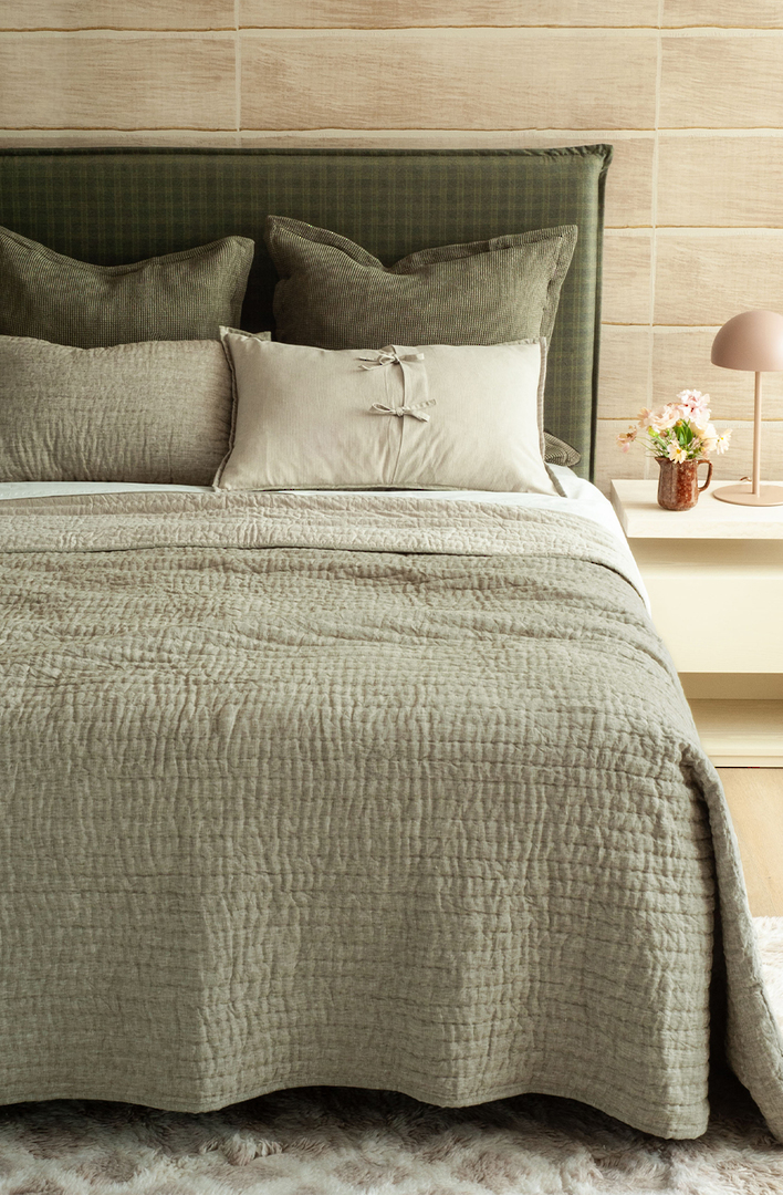 Bianca Lorenne Misaka Light Moss Bedspread | Luxury Linen Bedspread NZ image 0